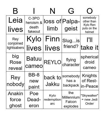 Star Wars: Episode IX Bingo Card