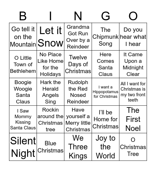 Christmas Song Bingo Round 4 Bingo Card