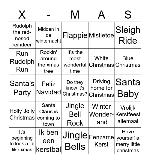 Christmas song BINGO Card