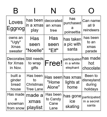 Jingle & Mingle Bingo  Bingo Card