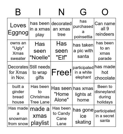 Jingle & Mingle Bingo  Bingo Card
