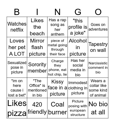 Tinder girl BINGO Card