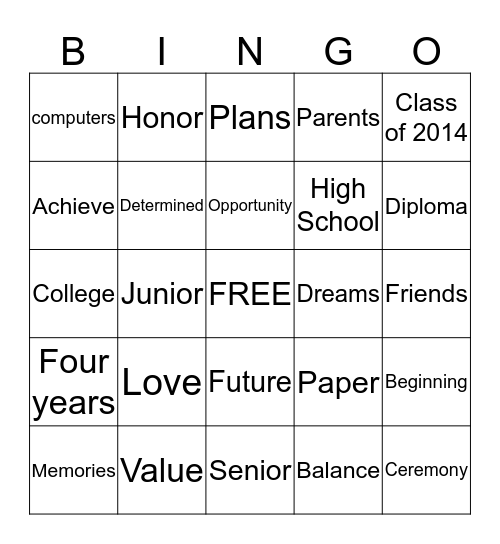 graduation  Bingo Card