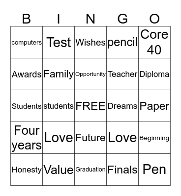 graduation  Bingo Card