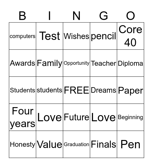 graduation  Bingo Card