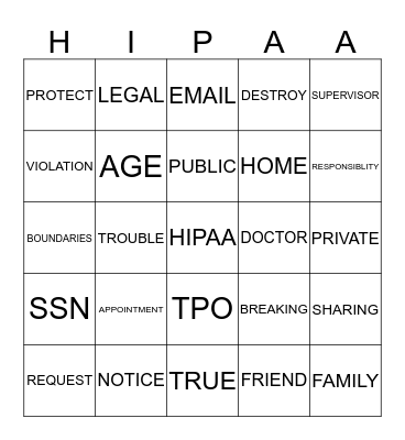 CRAZY HIPAA BINGO Card
