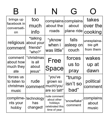 Grandparents home for Christmas Bingo Card