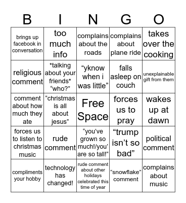Grandparents home for Christmas Bingo Card