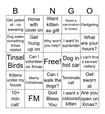 Christmas Welfare Bingo Card