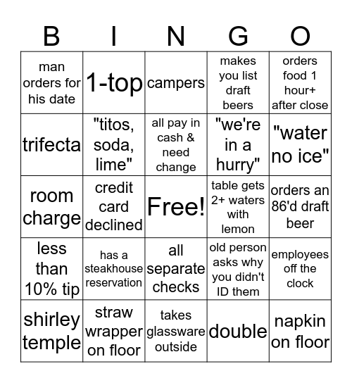 cocktail bingo Card