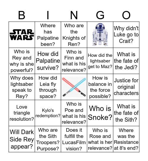 The Rise of Skywalker BINGO Card