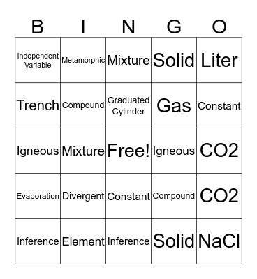 Science Review Bingo Card