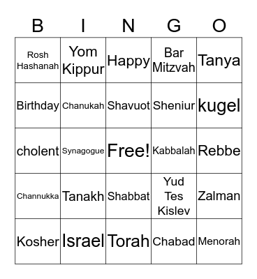 Jewish Bingo Card
