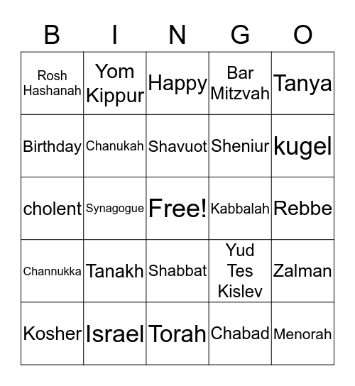 Jewish Bingo Card