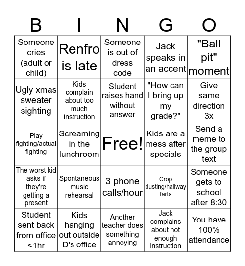 Almost Break Bingo Card