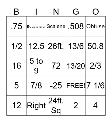 Math Bingo Card