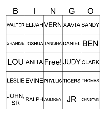 GRAHAM FAMILY BINGO Card