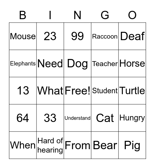 ASL Bingo Card