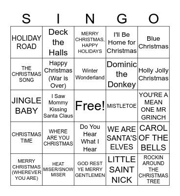 Christmas Songs Bingo Card