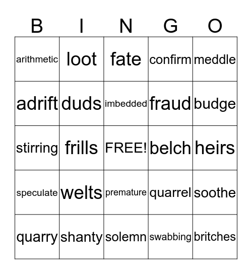 Huckleberry Finn Vocabulary Bingo Card