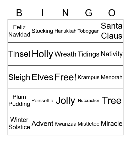 Holiday Bingo Card