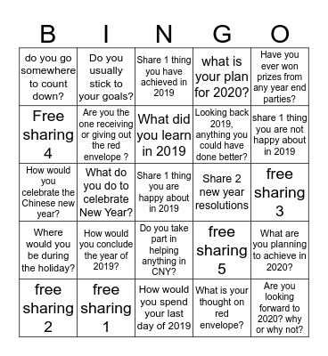 End of 2019  Bingo Card