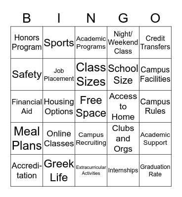 CHOOSE YOUR SCHOOL BINGO Card