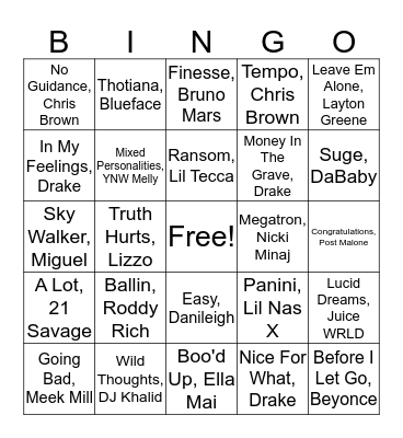 Karaoke Bingo Card