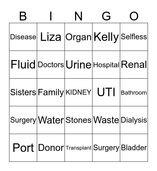 Transplant Bingo Card