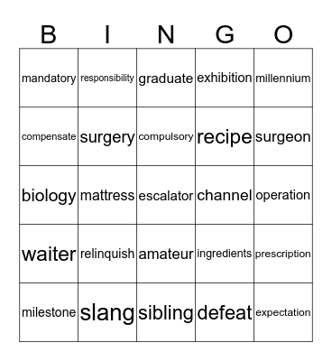 ESL Bingo Card