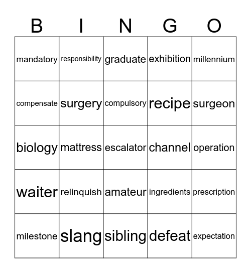 ESL Bingo Card