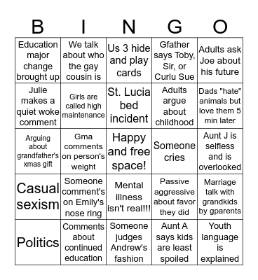 Christmas Time Bingo Card