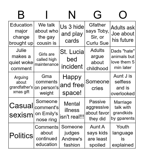 Christmas Time Bingo Card