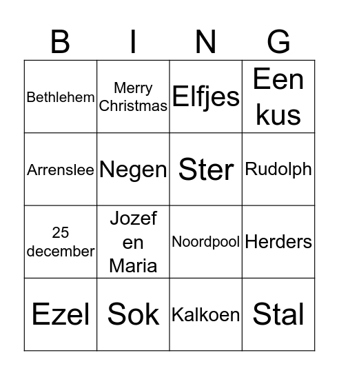 Kerstquizbingo Card