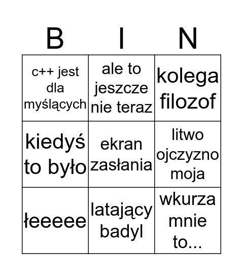 Simin Bingo Card