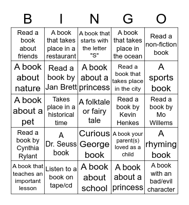 Summer Reading K-2 Bingo Card