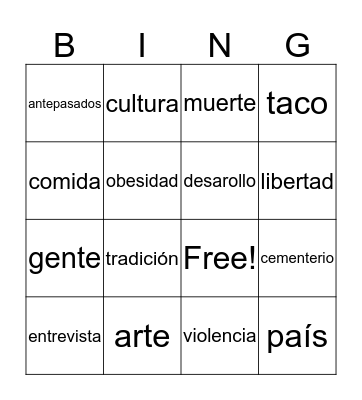 Vocabulario de México Bingo Card