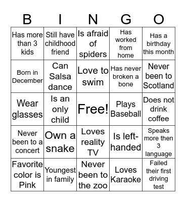 ICE BREAKER  Bingo Card