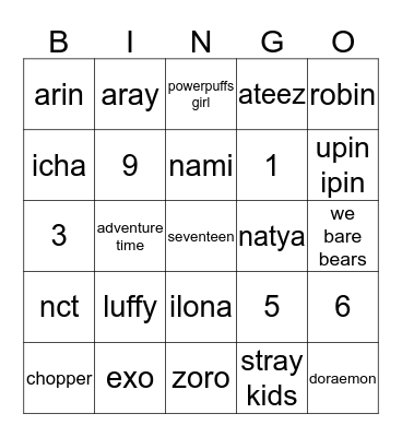 Punya Arin Bingo Card