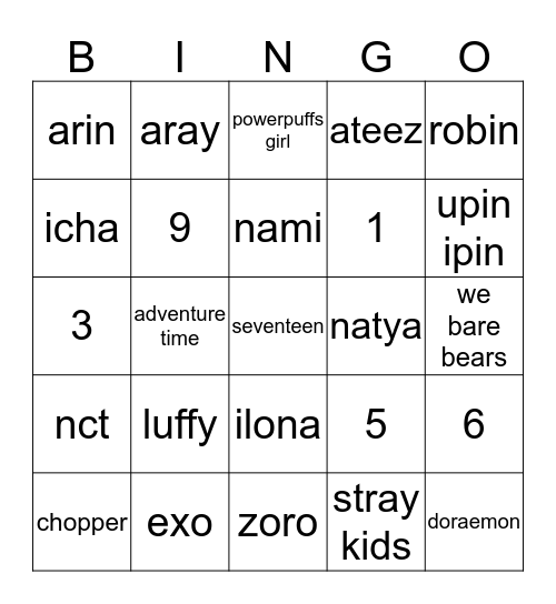 Punya Arin Bingo Card