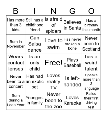 ICE BREAKER  Bingo Card