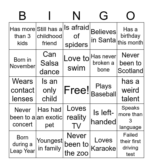 ICE BREAKER  Bingo Card