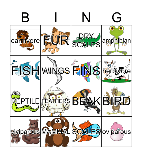 ANIMALS Bingo Card