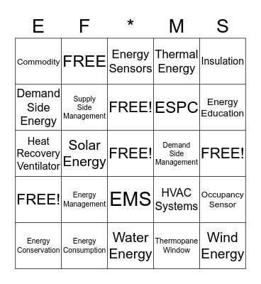 Energy Bingo Card