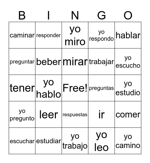 13 Verbos Bingo Card