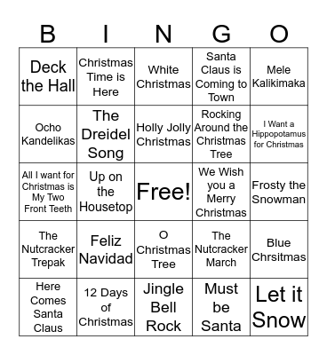 Christmas Song Bingo Card