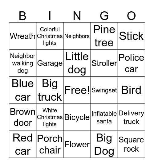 Neighborhood walk-Christmas time Bingo Card