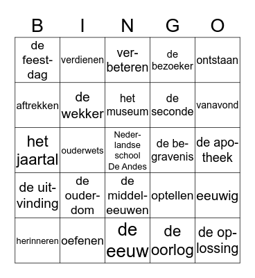 Groep 5 thema's 1 en 2 Bingo Card
