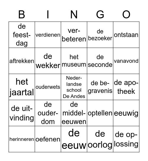 Groep 5 thema's 1 en 2 Bingo Card