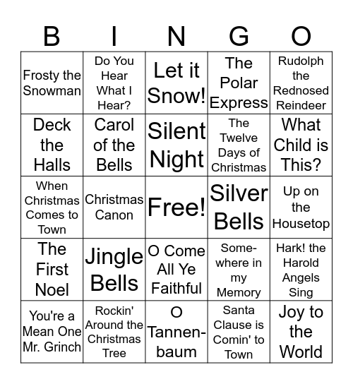 Christmas Music Bingo Card